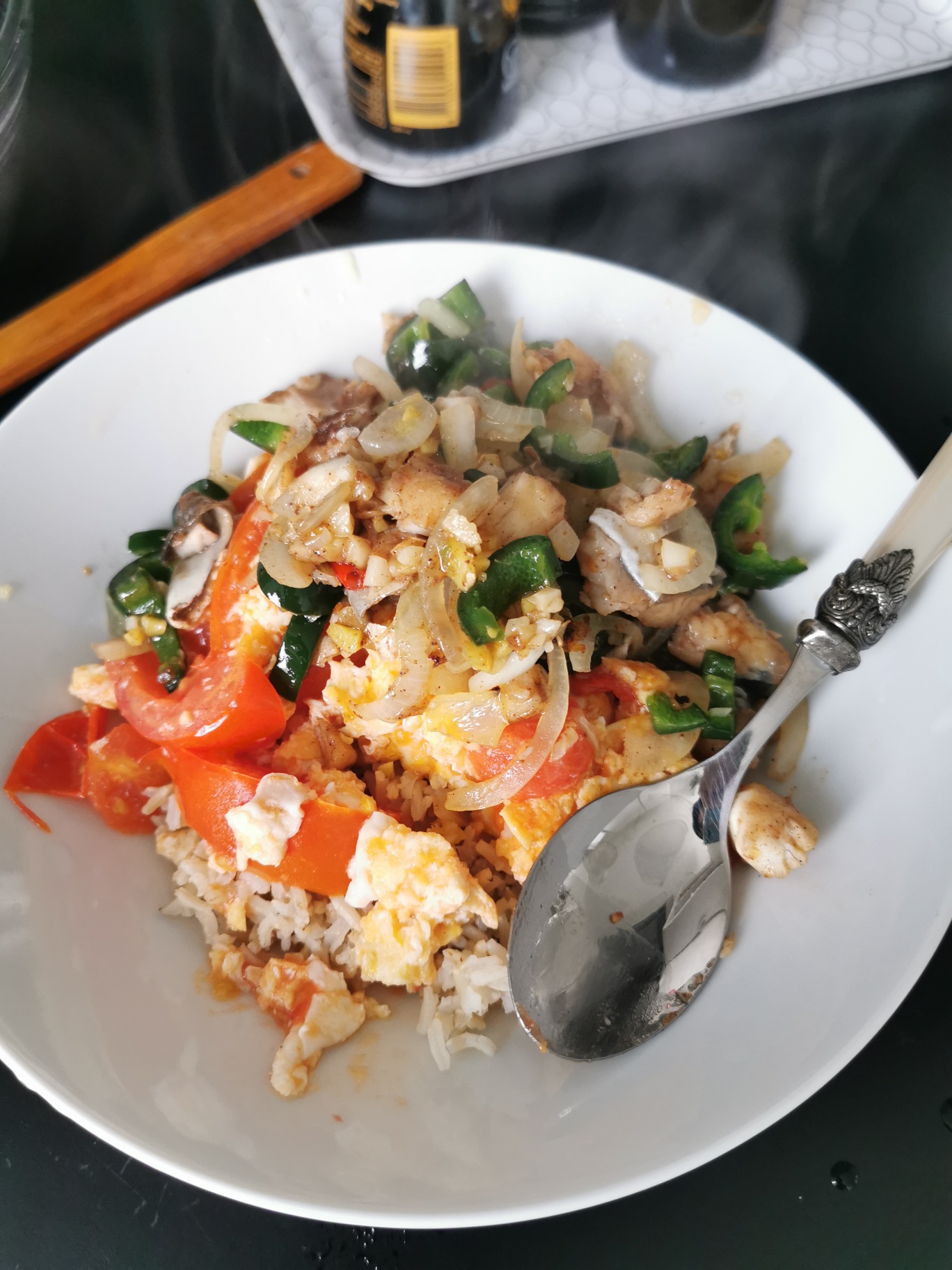 Rice with Jalapeno Fish and Tomato Egg